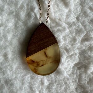 Wood/ Resin Tear Drop Boho necklace